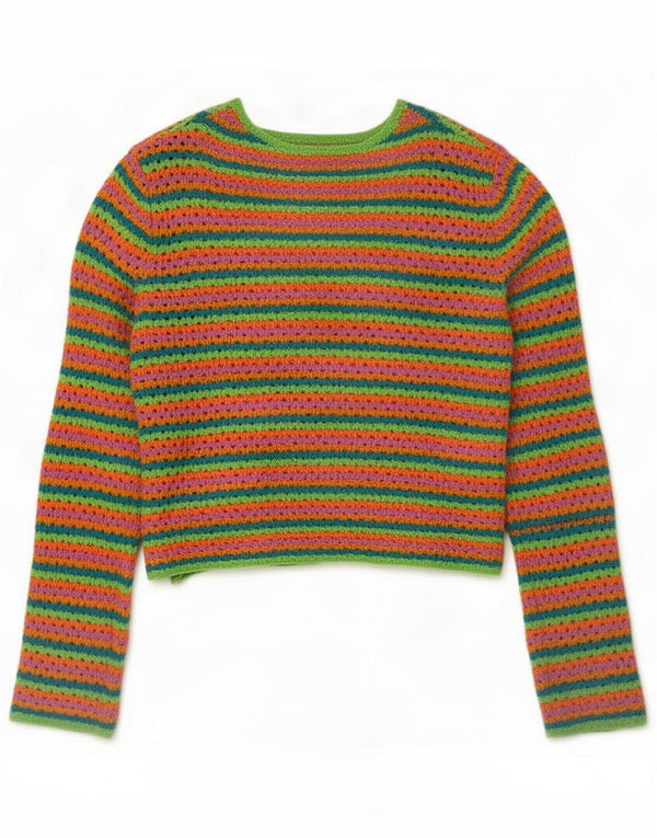 Vintage Womens Knit Bolero Top UK 14 Medium Mehrfarbig gestreift