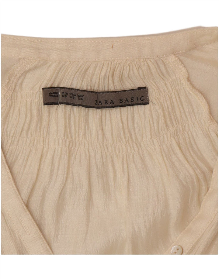 Zara Damen-Blusenoberteil mit 3/4-Ärmeln, übergroß, Gr. 6, XS, Beige