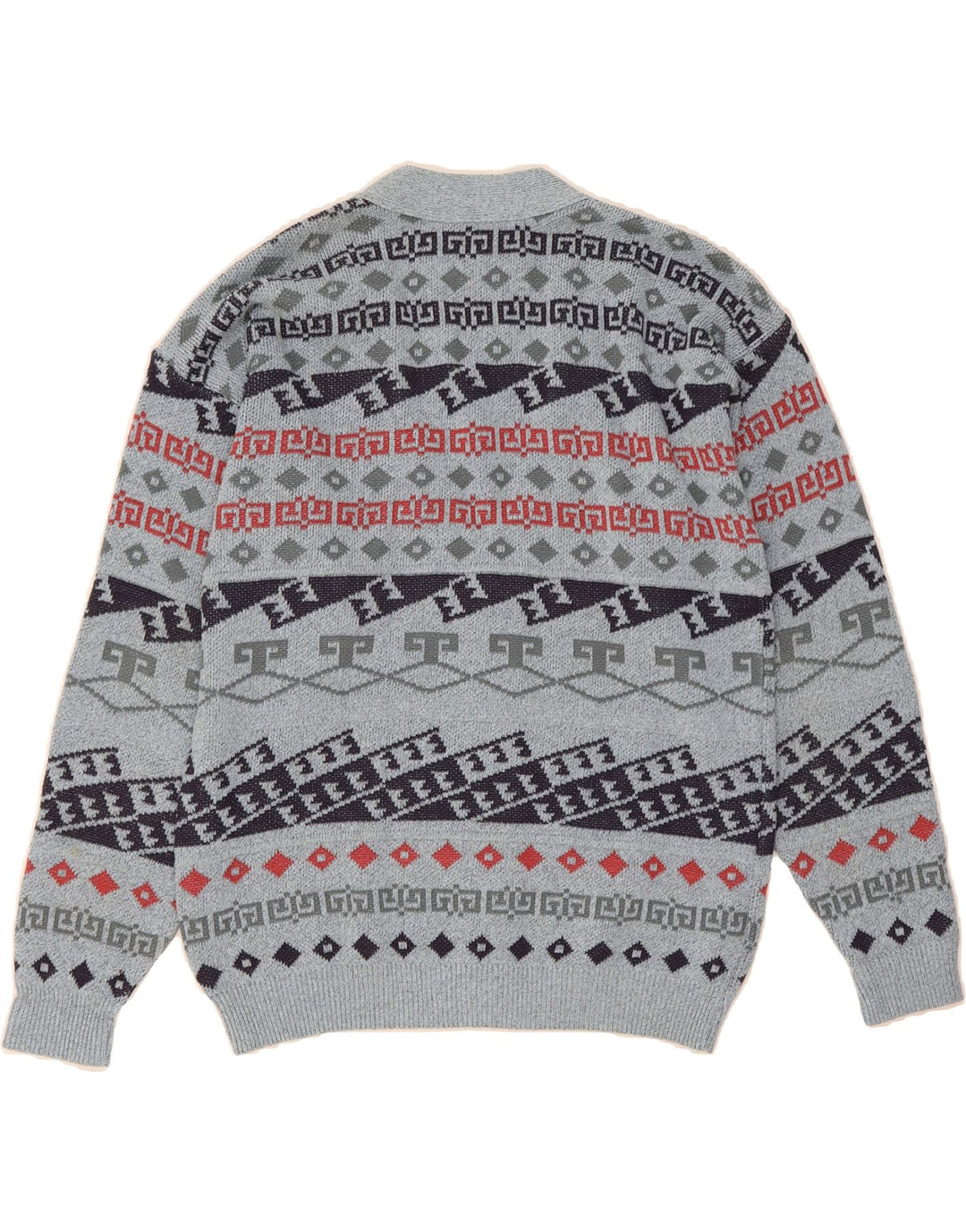 VINTAGE Mens Cardigan Sweater IT 50 Medium Blue Geometric Cotton Vintage Vintage and Second-Hand Vintage from Messina Hembry 
