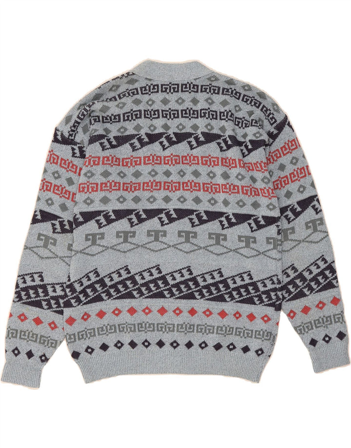 VINTAGE Mens Cardigan Sweater IT 50 Medium Blue Geometric Cotton Vintage Vintage and Second-Hand Vintage from Messina Hembry 