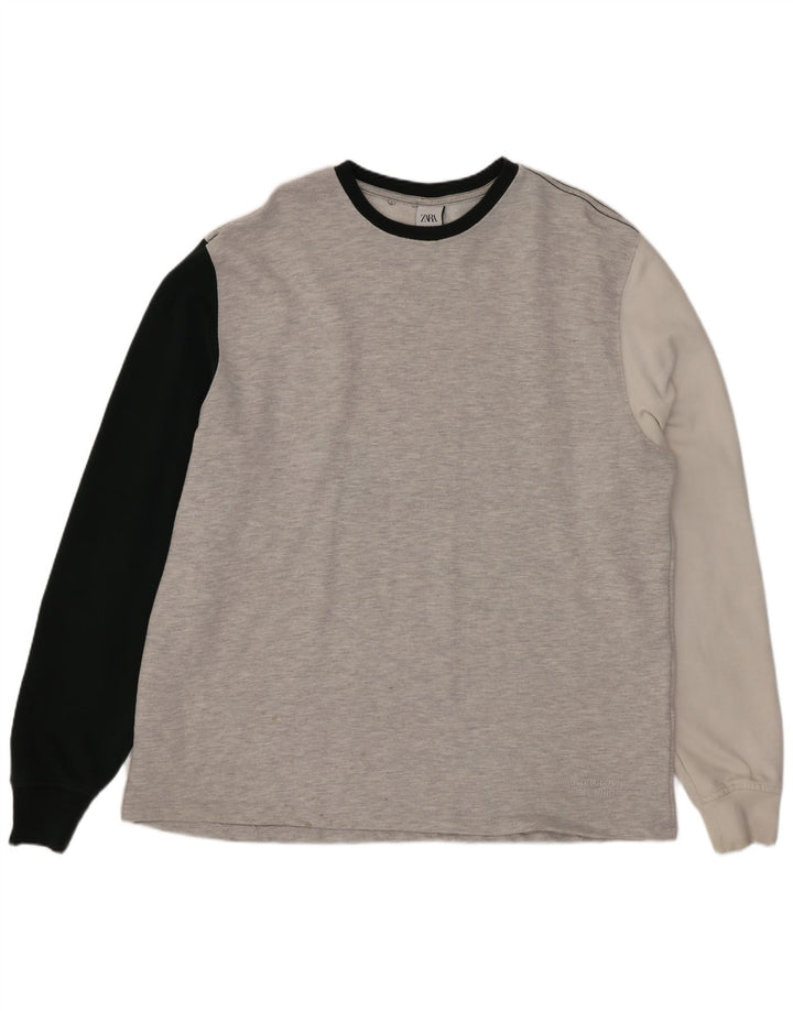 Zara Herren Sweatshirt Pullover XL Grau Colourblock Baumwolle
