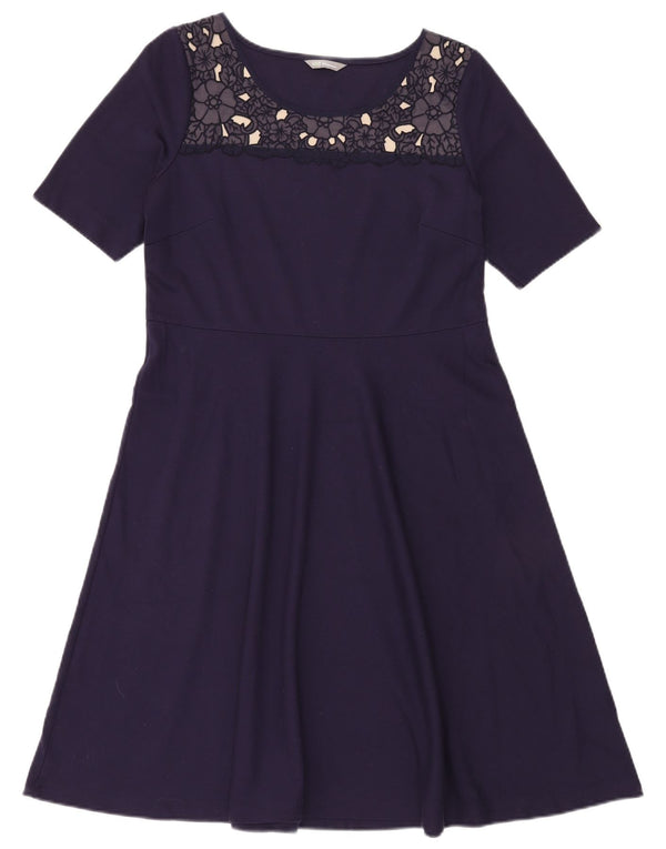 MARKS & SPENCER Damen-A-Linien-Kleid, Größe M, Marineblau, Blumenmuster, UK 14