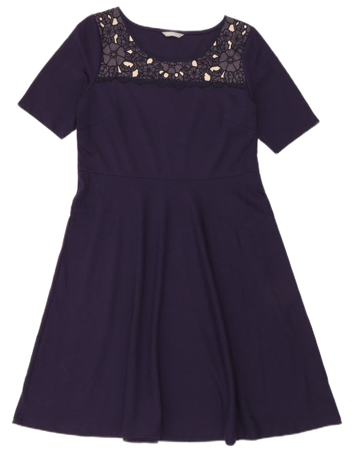 MARKS & SPENCER Damen-A-Linien-Kleid, Größe M, Marineblau, Blumenmuster, UK 14