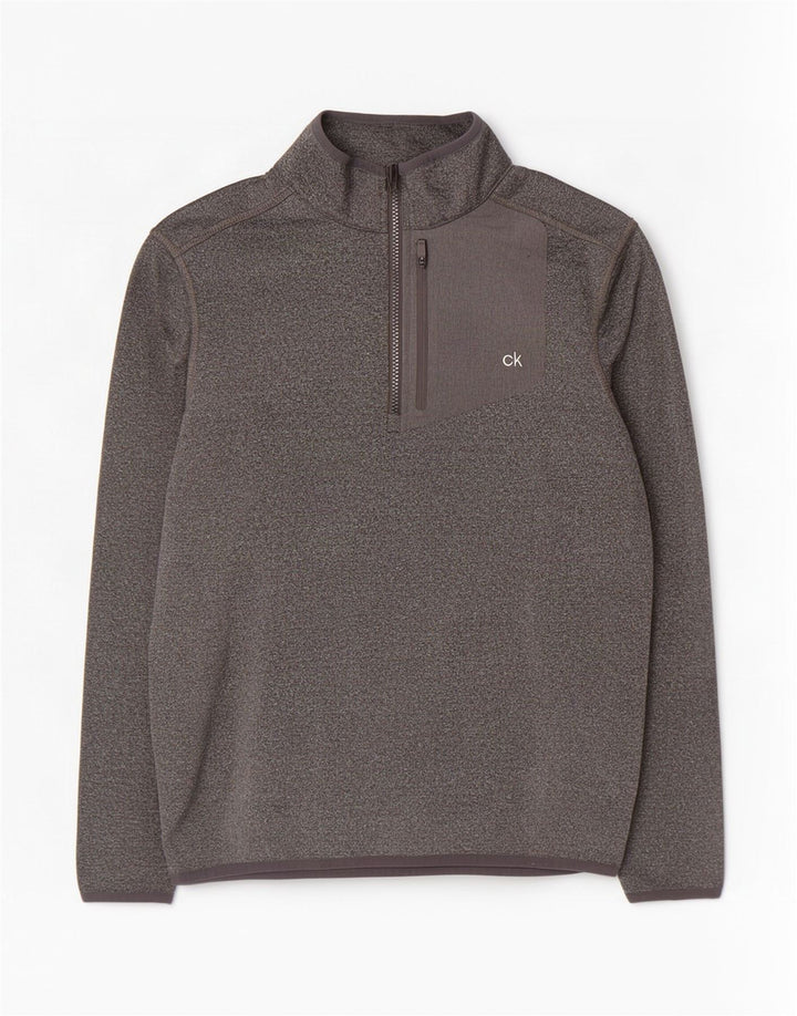 Calvin Klein Herren-Golf-Pullover-Trainingsanzug mit Reißverschluss, Größe S, Grau meliert