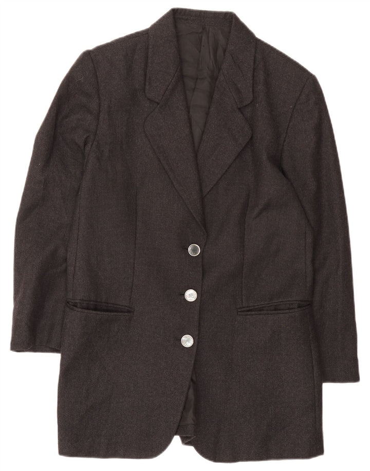 Vintage Damen Longline 3 Knopf Blazer Jacke UK 14 Mittelgrau