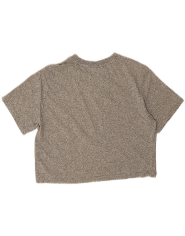 Fila Damen Crop Oversize Graphic T-Shirt Top UK 6 XS Graue Baumwolle