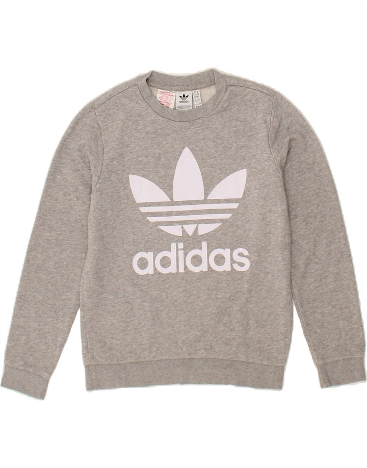 ADIDAS Boys Graphic Sweatshirt Jumper 11-12 Years  Grey Cotton Vintage Adidas and Second-Hand Adidas from Messina Hembry 