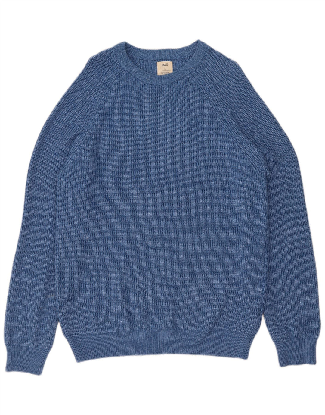 Marks & Spencer Herren-Pullover mit Rundhalsausschnitt, groß, blau meliert, Polyamid