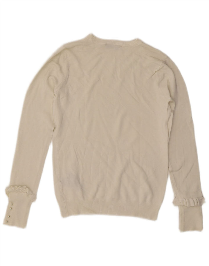 ZARA Damen-Pullover mit U-Boot-Ausschnitt, Gr. 12, mittlere, cremefarbene Viskose