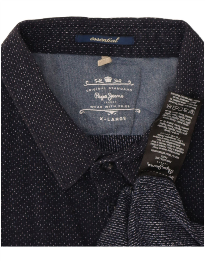 PEPE Jeans Herrenhemd XL Marineblau gepunktete Baumwolle