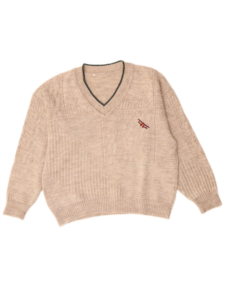 Vintage Damen V-Ausschnitt Pullover Pullover UK 18 XL Beige