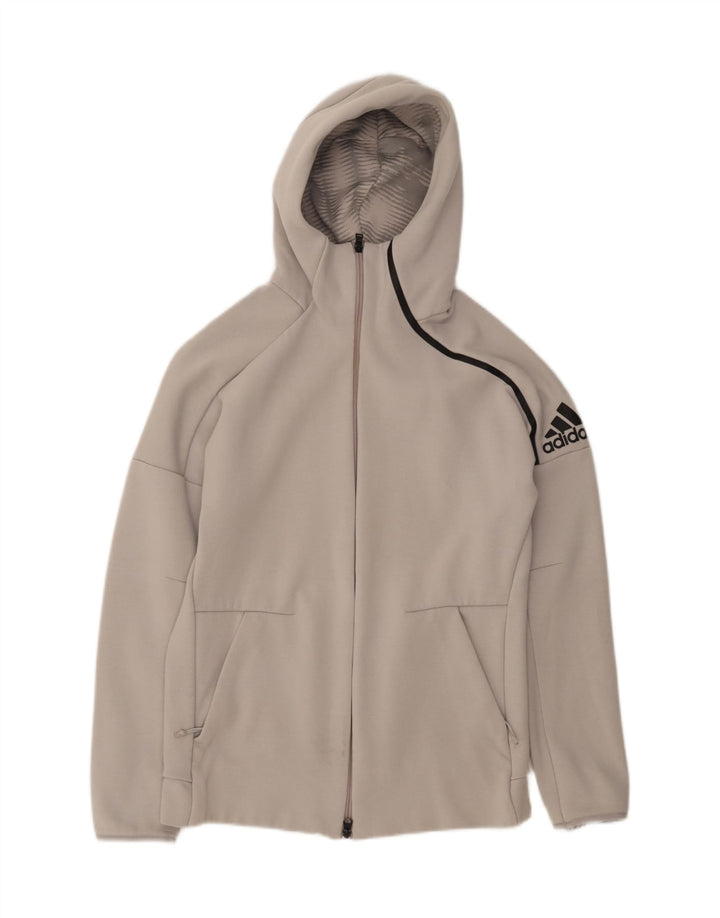 ADIDAS Mens Graphic Zip Hoodie Sweater Medium Grey Cotton Vintage Adidas and Second-Hand Adidas from Messina Hembry 