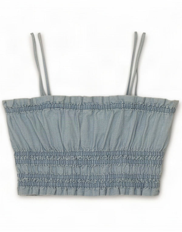 Zara Damen Crop Cami Top UK 12 Mittelblaue Baumwolle