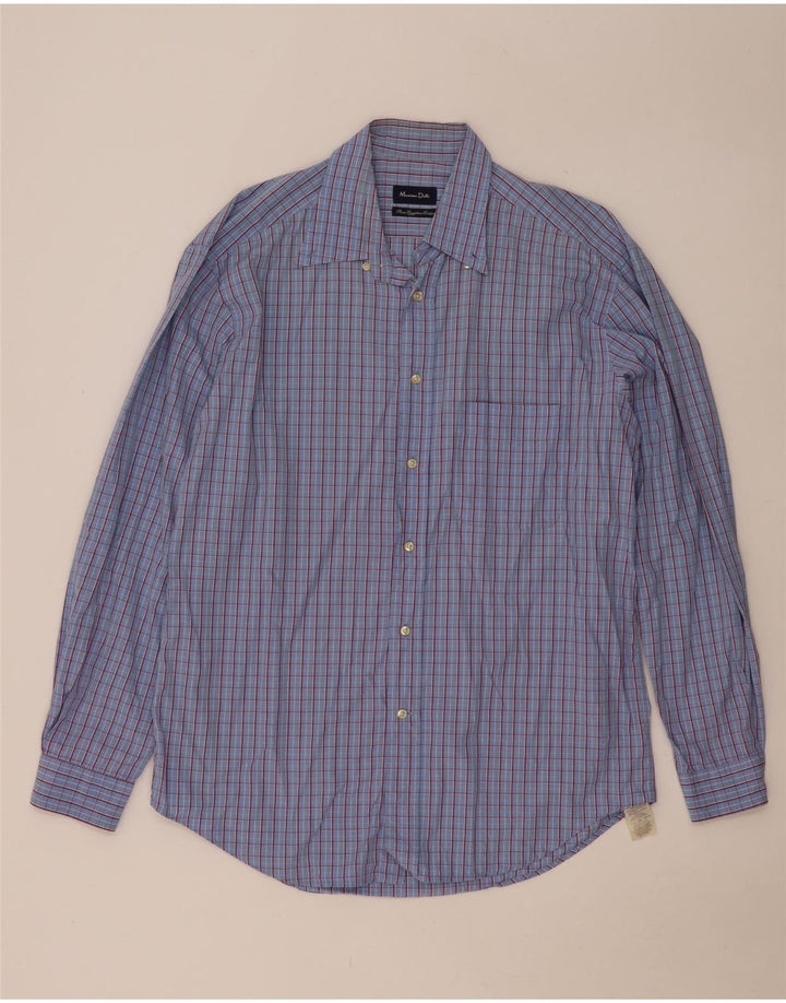 Massimo Dutti Herrenhemd Größe 44 XL blau karierte Baumwolle