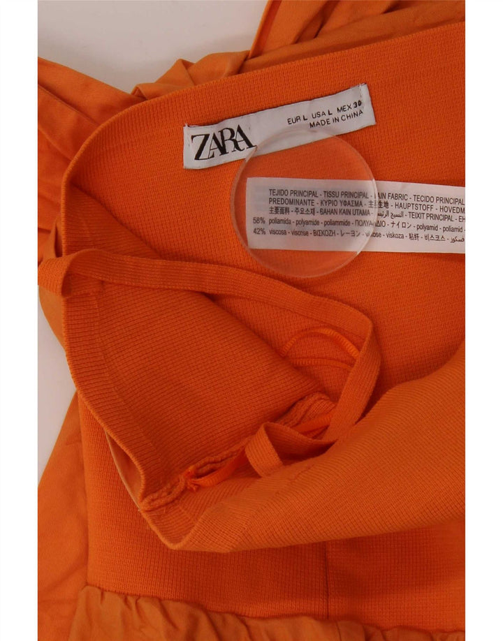 Zara Damen Crop Cami Top UK 14 Large Orange Polyamid