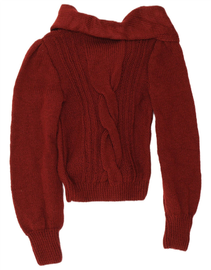 Vintage Damen Strickjacke mit Vorderkrawatte UK 12 Mittelrot