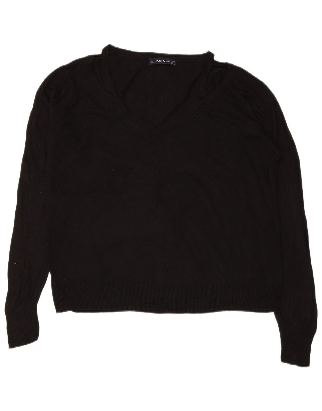ZARA Damen-Pullover, übergroß, V-Ausschnitt, Gr. 10, Größe S, schwarze Viskose