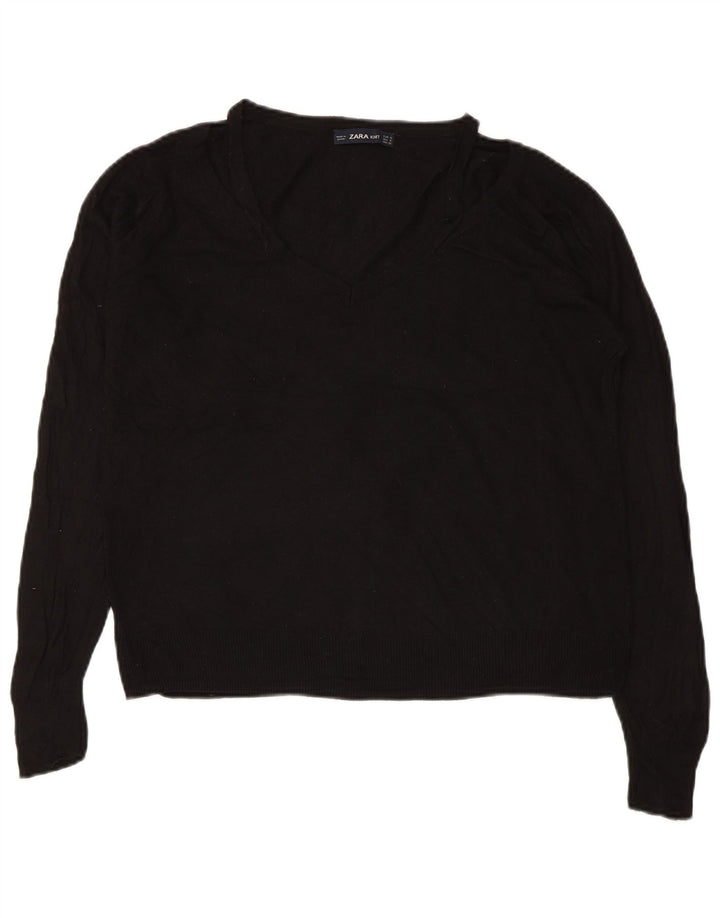 ZARA Damen-Pullover, übergroß, V-Ausschnitt, Gr. 10, Größe S, schwarze Viskose