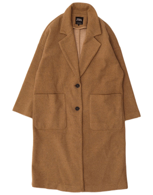 Zara Damen Übergroßer Mantel UK 10 Small Beige Polyester