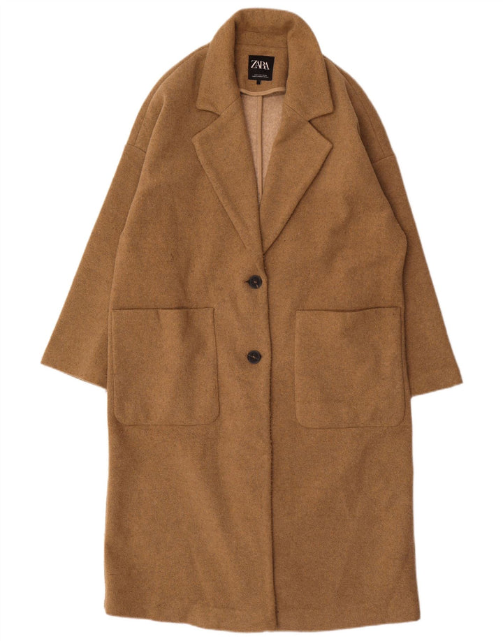 Zara Damen Übergroßer Mantel UK 10 Small Beige Polyester