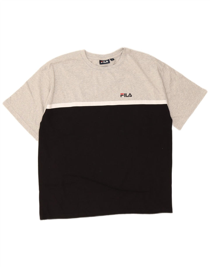 Fila Herren T-Shirt-Oberteil aus mittelgrauer Colourblock-Baumwolle
