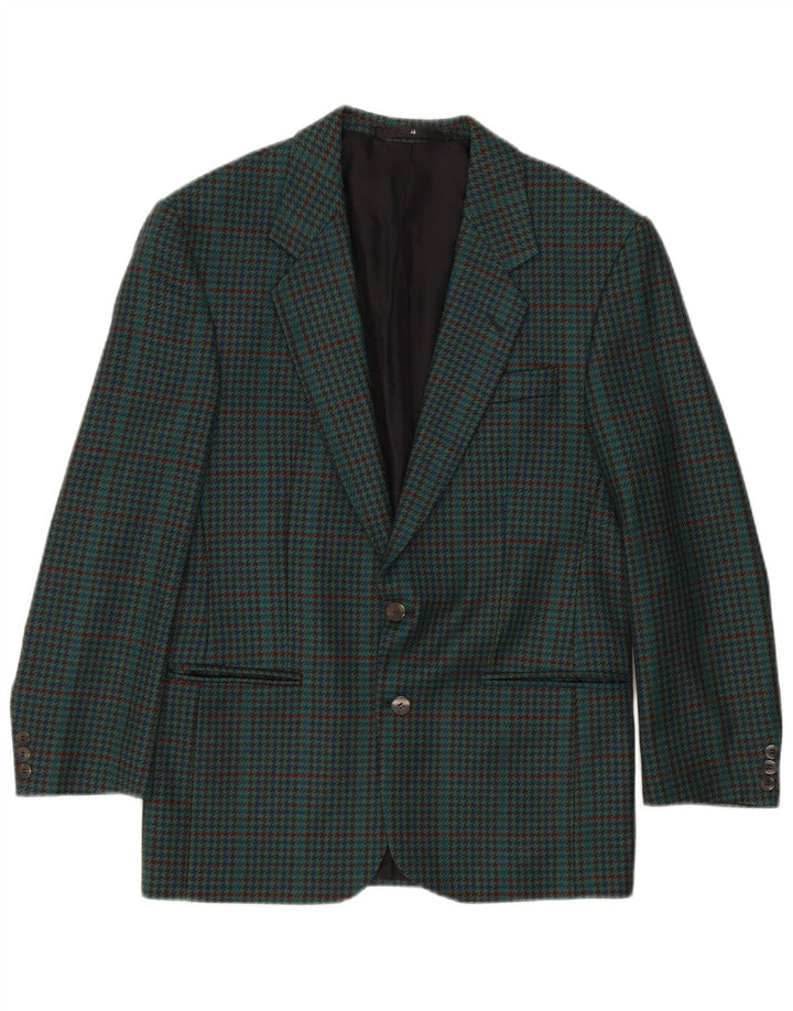 Vintage Herren 2-Knopf-Blazer-Jacke IT 46 Kleine grüne Hahnentritt-Schurwolle