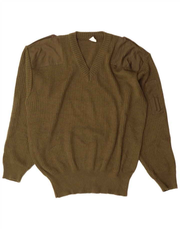 E.I Herren Militär-Pullover mit V-Ausschnitt, XL, Khaki