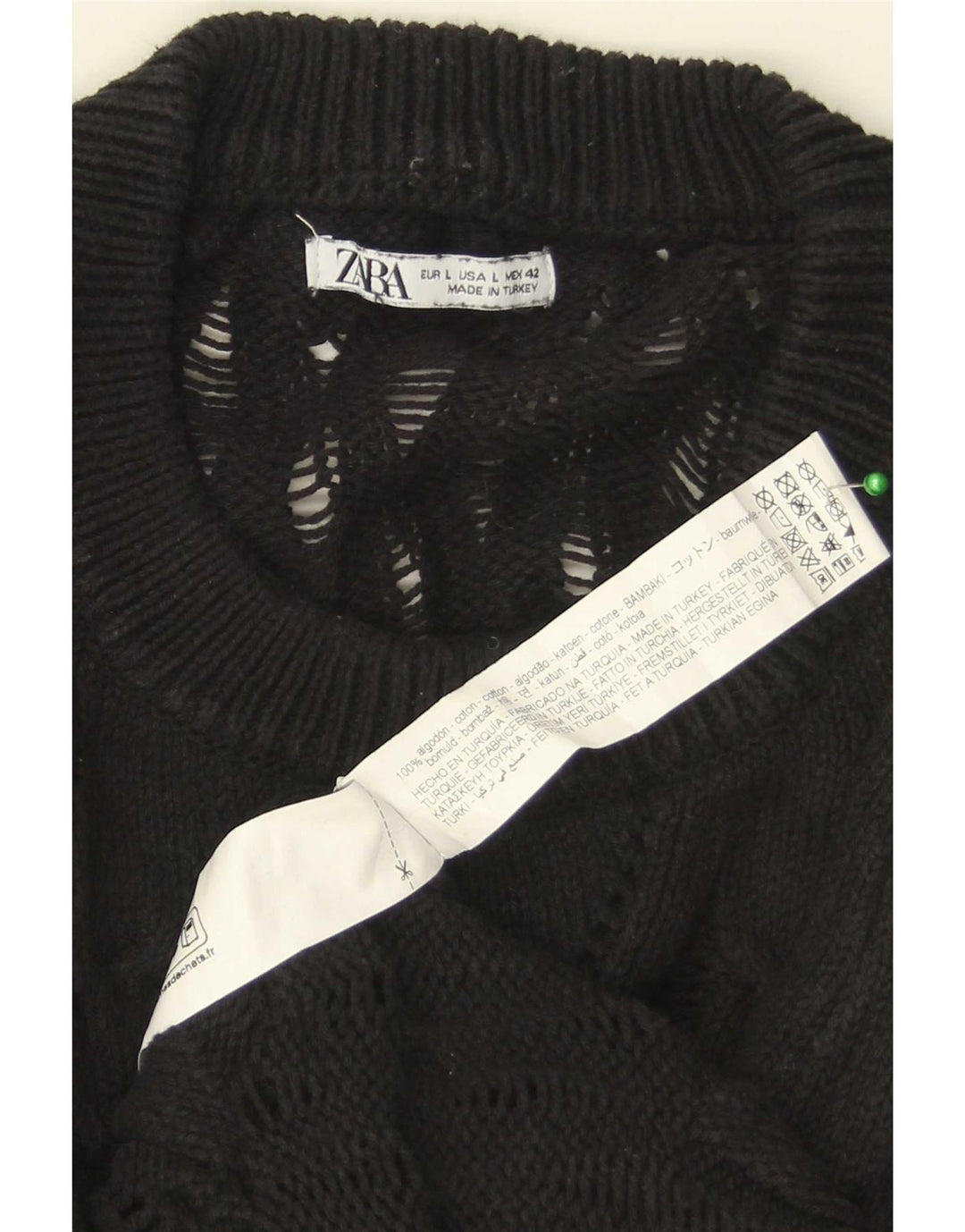 Zara Herren-Pullover mit Rundhalsausschnitt, groß, aus schwarzer Baumwolle
