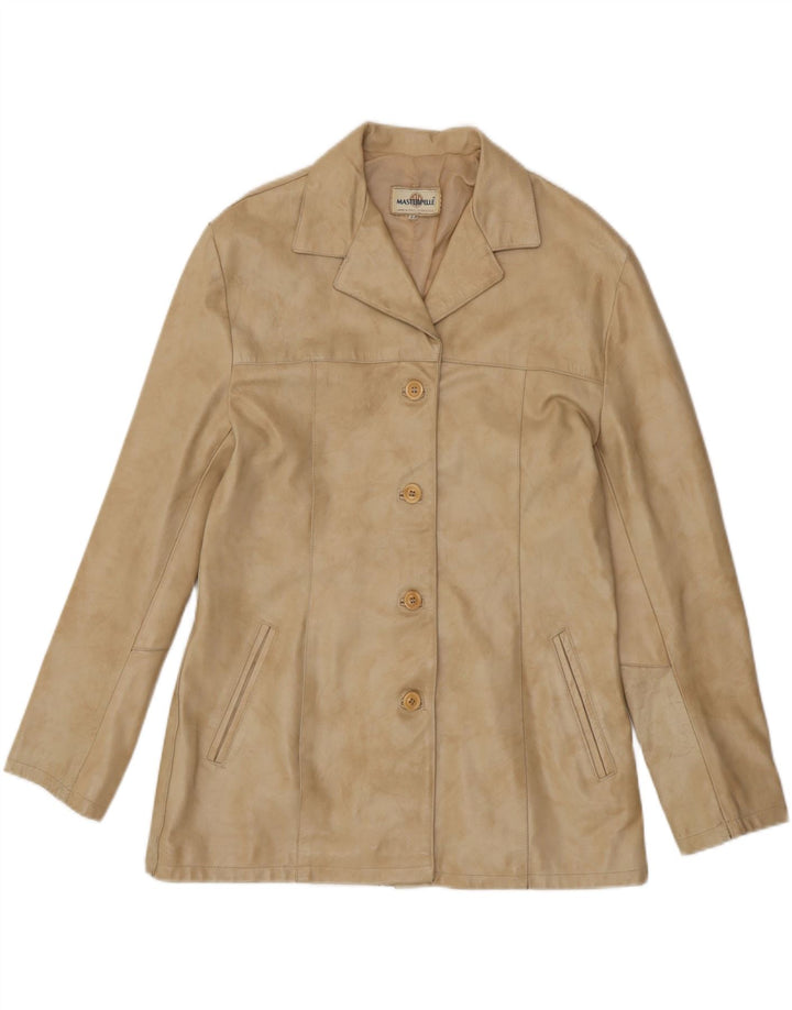 VINTAGE Womens Leather Jacket IT 50 XL Beige Leather