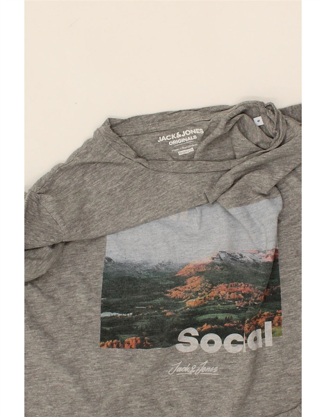 JACK & JONES Mens Regular Fit Graphic T-Shirt Top Small Grey Cotton Vintage Jack & Jones and Second-Hand Jack & Jones from Messina Hembry 