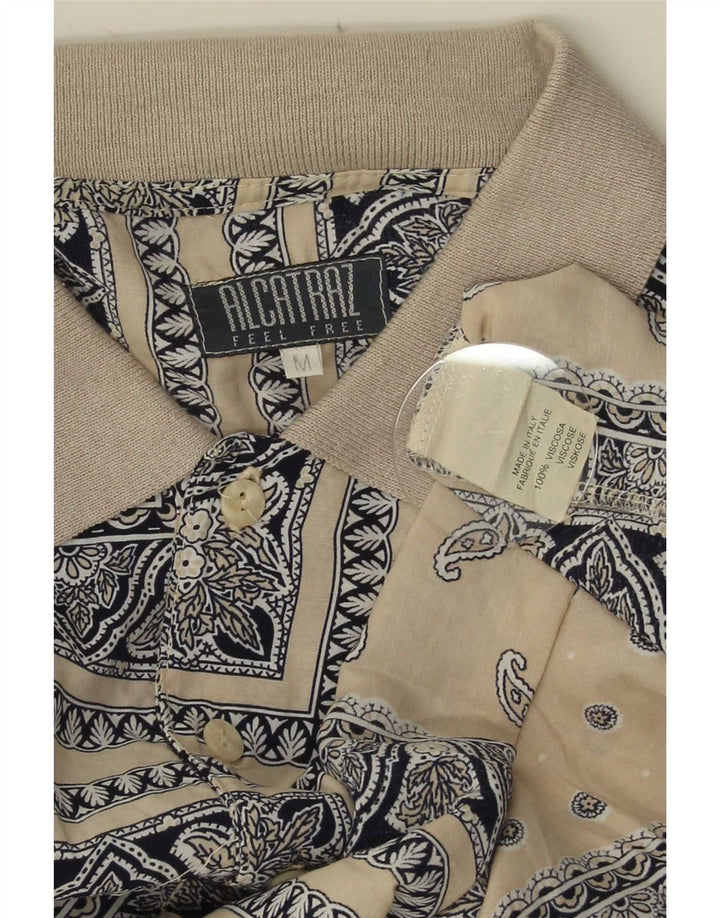 Alcatraz Herren Kurzarm-Pullover-Hemd, Mittelbeige, Paisley-Viskose