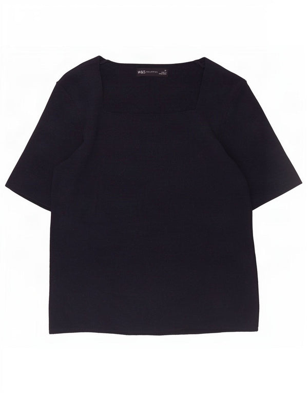 Marks & Spencer Damen Crop T-Shirt Top UK 10 Small Marineblaue Viskose