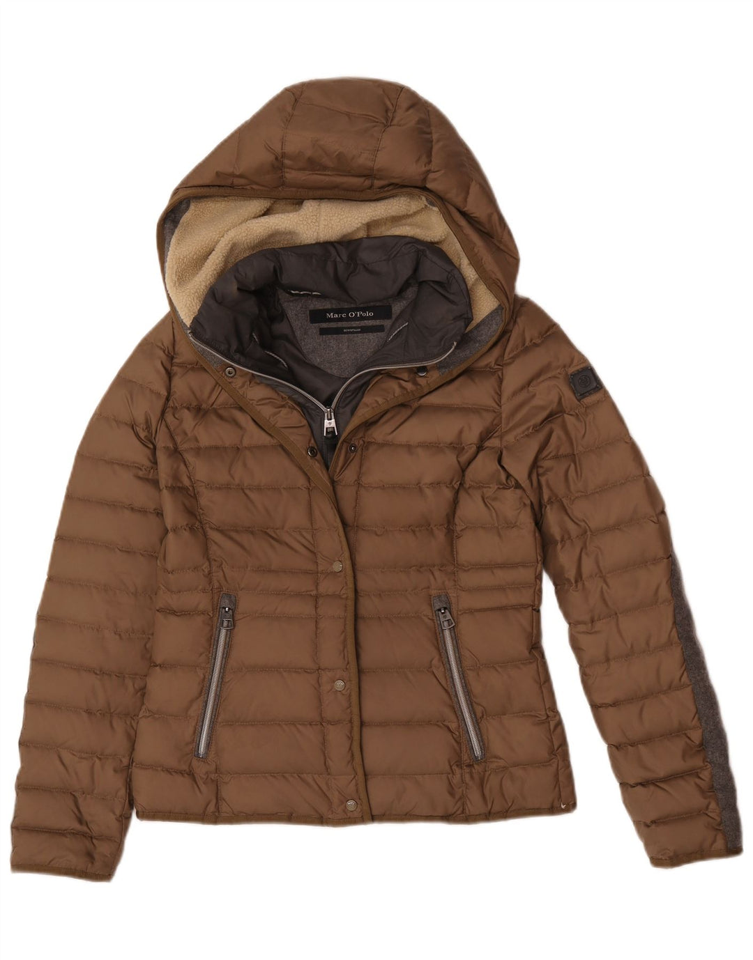 Marc O'Polo Damen Kapuzenjacke, wattiert, EU 36, klein, braun, Farbblock