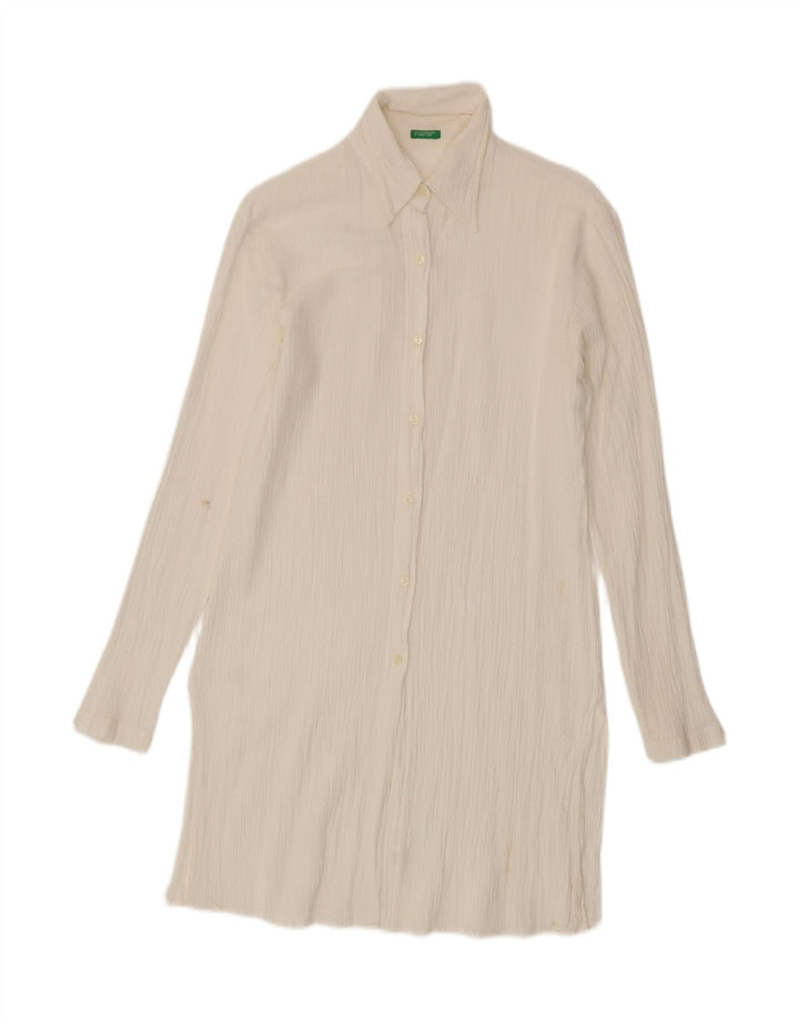 BENETTON Womens Shirt Dress UK 14 Medium White Cotton