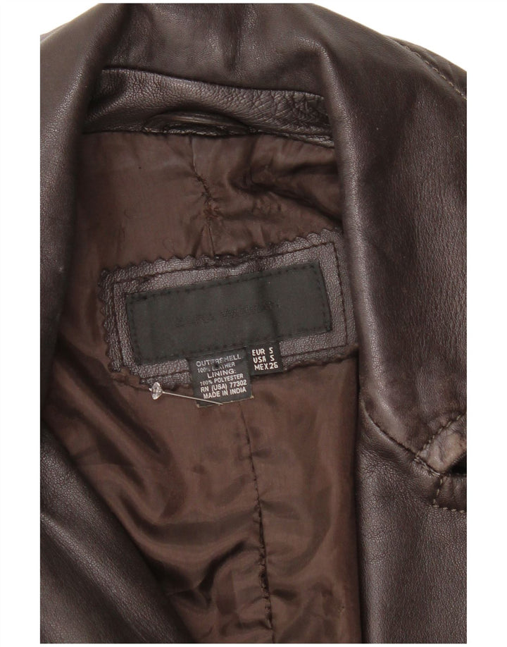 Zara Damen Ledermantel UK 10 Kleines braunes Leder