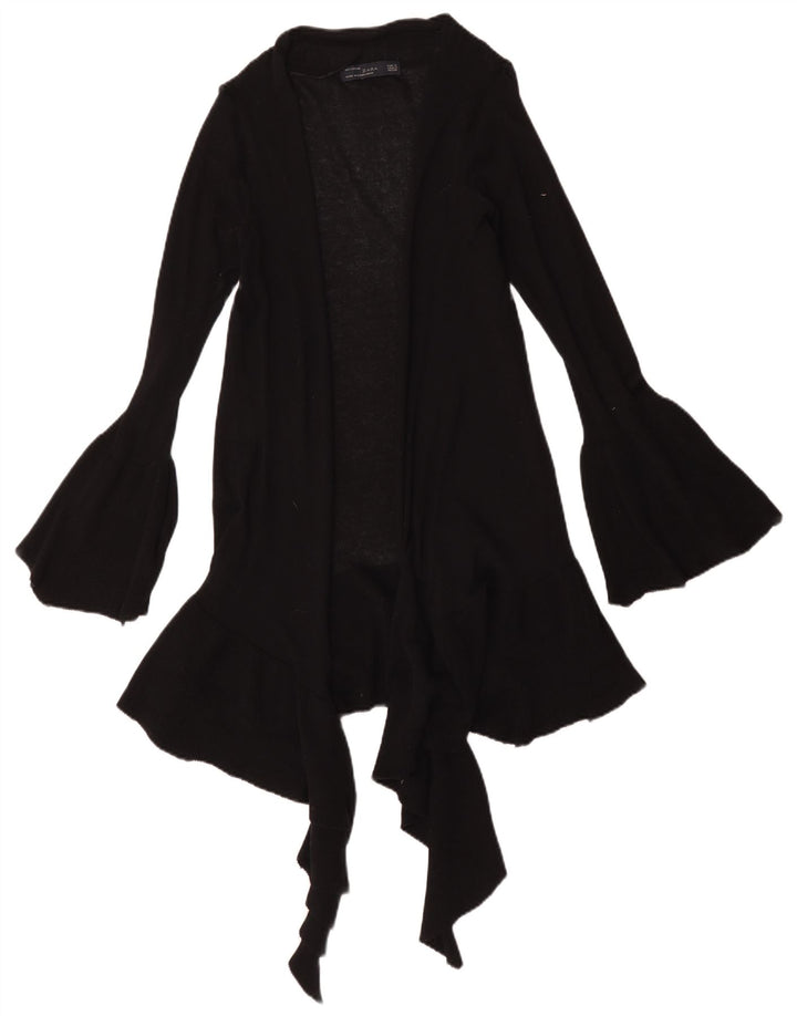 Zara Damen Longline Open Cardigan Pullover UK 12 Mittelschwarze Baumwolle