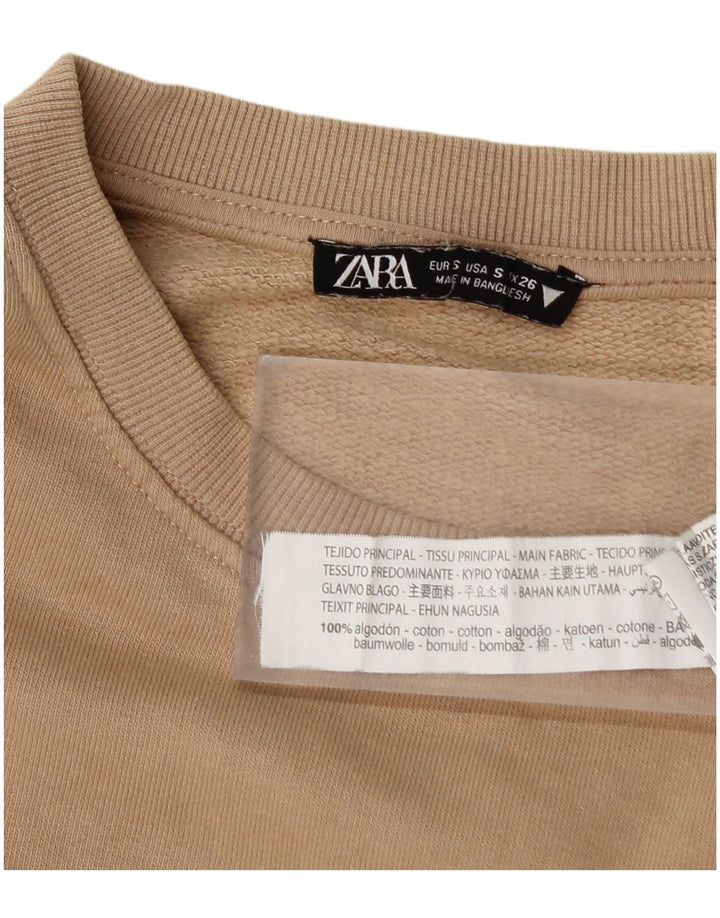 Zara Herren Sweatshirt Pullover Small Beige Baumwolle