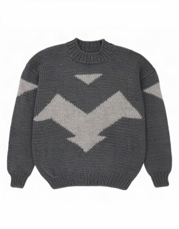 Vintage Damen Rollkragenpullover Pullover UK 16 Groß Grau Farbblock