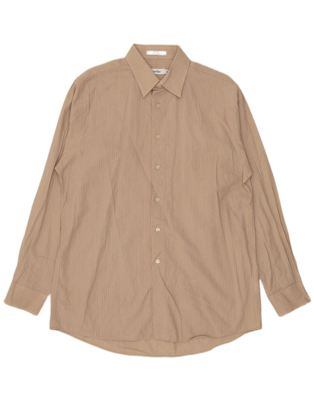 Calvin Klein Herrenhemd, Größe 16, große beige gestreifte Baumwolle