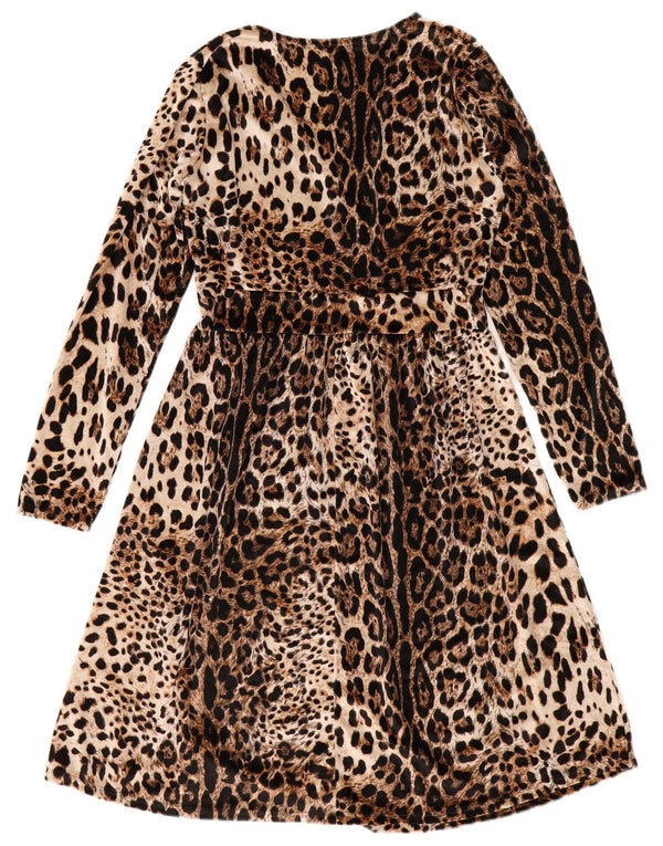 Vintage Damen A-Linie Kleid UK 10 Small Beige Animal Print Polyester