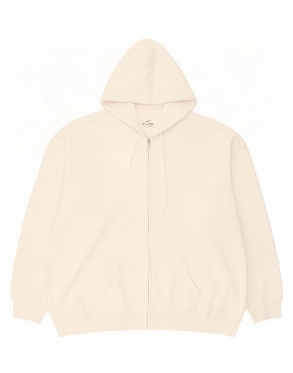 Hollister Herren-Kapuzenpullover mit Reißverschluss, XL, weiße Baumwolle