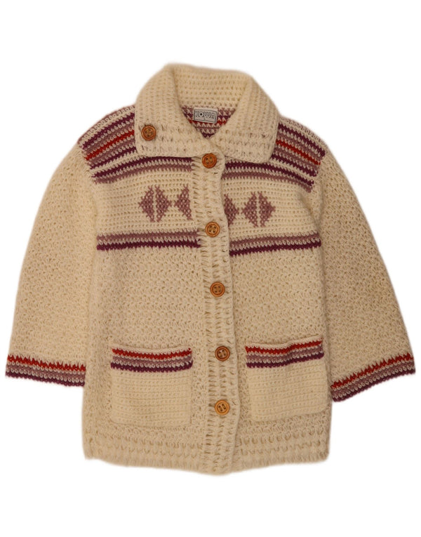 Vintage Damen Cardigan Pullover UK 16 Großes weiß gestreiftes Acryl