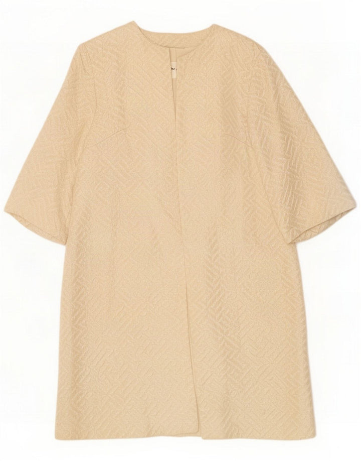 Vintage Damen 3/4 Ärmel offener Mantel EU 40 Mittelbeige geometrisch