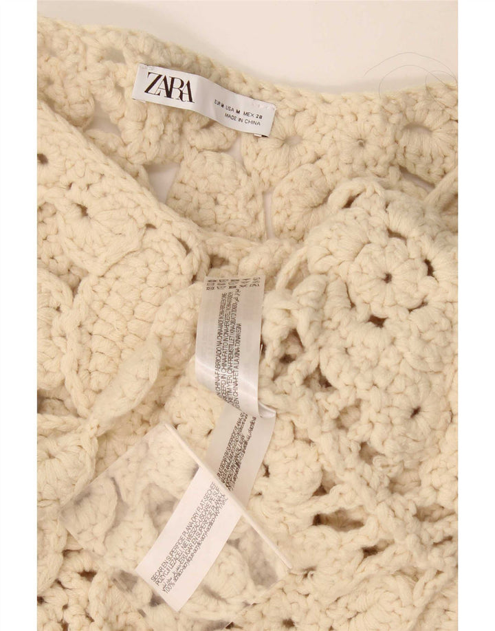 Übergroßes Häkelblusenoberteil mit 3/4-Ärmeln von Zara, UK-Gr. 14, Mittelbeige