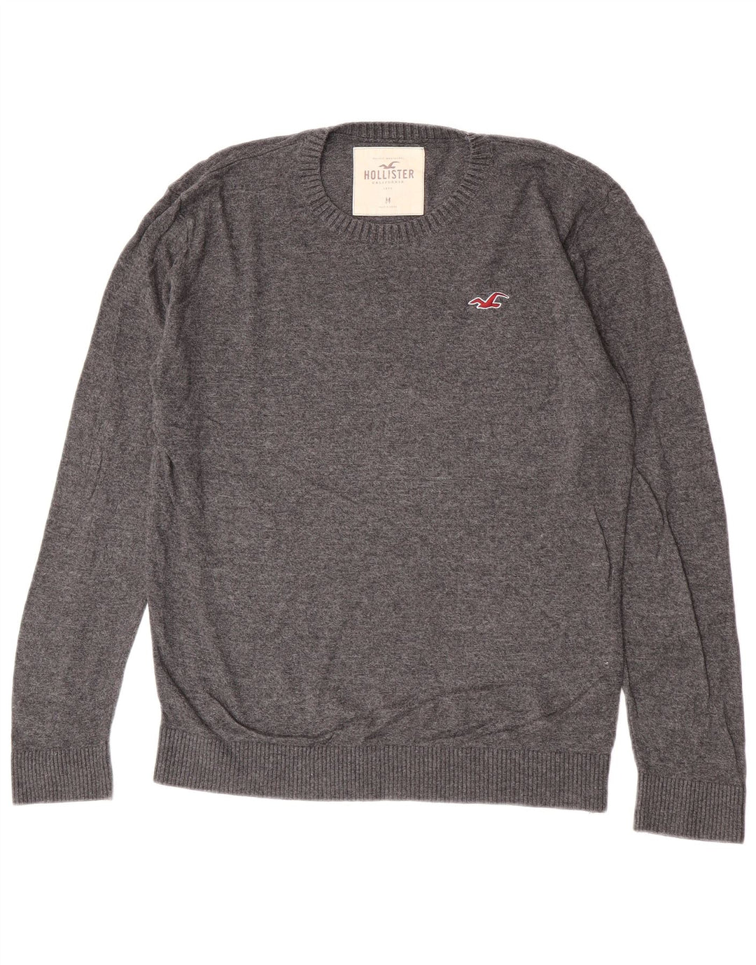 Hollister Herren-Pullover mit Rundhalsausschnitt, mittelgraue Baumwolle