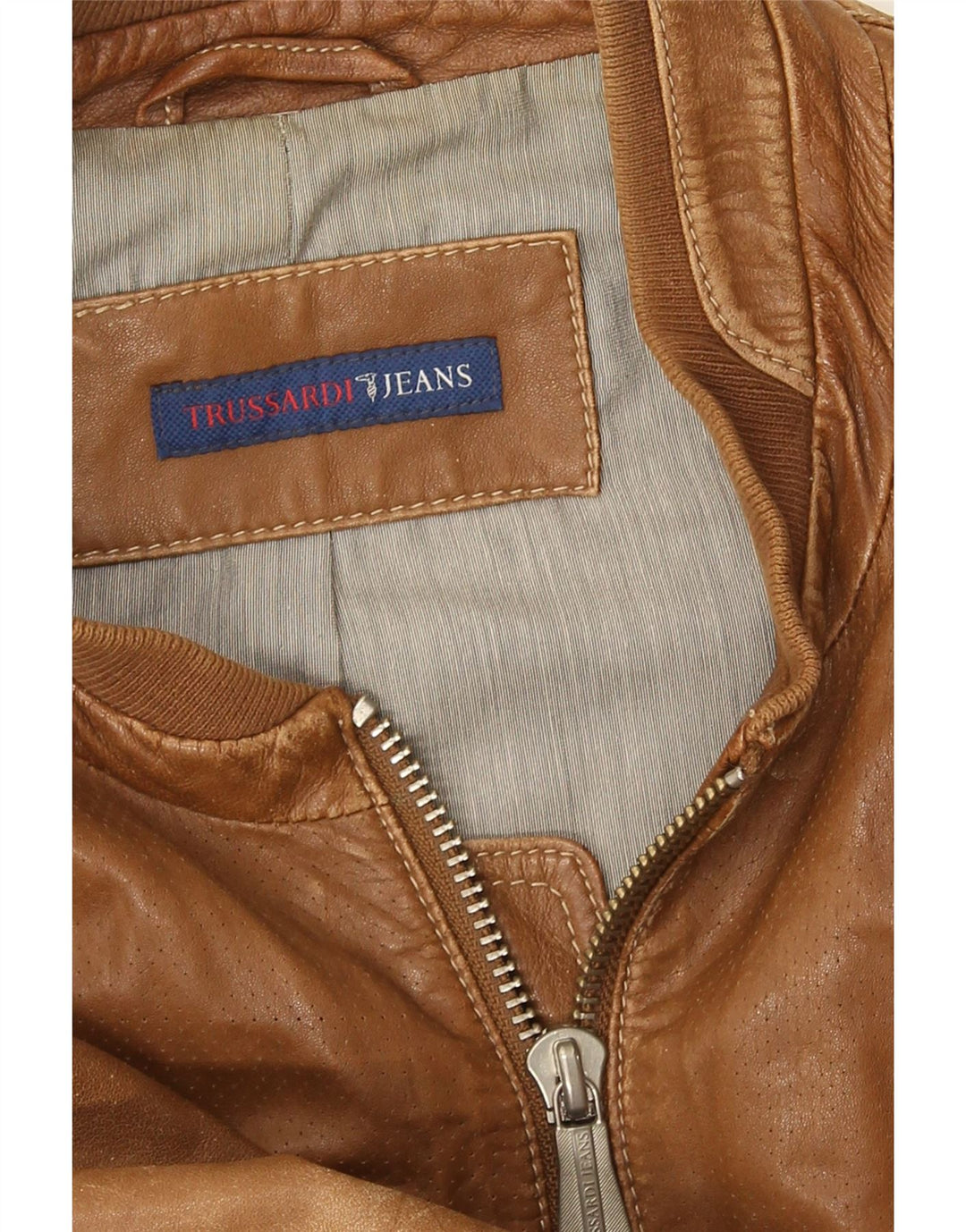 Trussardi Jeans Herren Lederjacke UK 38 Mittelbraunes Leder