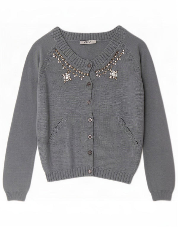 Liu Jo Damen Crop Cardigan Pullover UK 6 XS Blaue Wolle