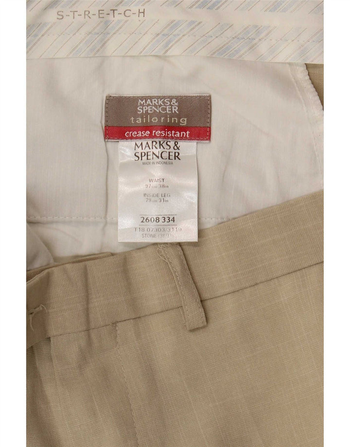 Gerade Herren-Anzughose von Marks & Spencer, W38, L31, Beige, Polyester