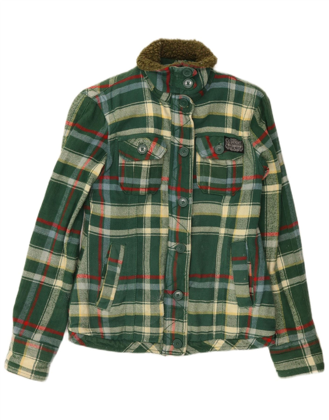 SUPERDRY Utility-Jacke für Damen, UK 12, mittelgrün karierte Baumwolle