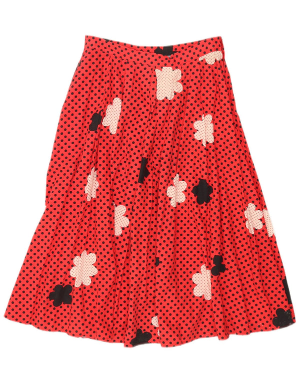 Vintage Damen Faltenrock mit hoher Taille IT 44 Medium W26 Rot geblümte Baumwolle